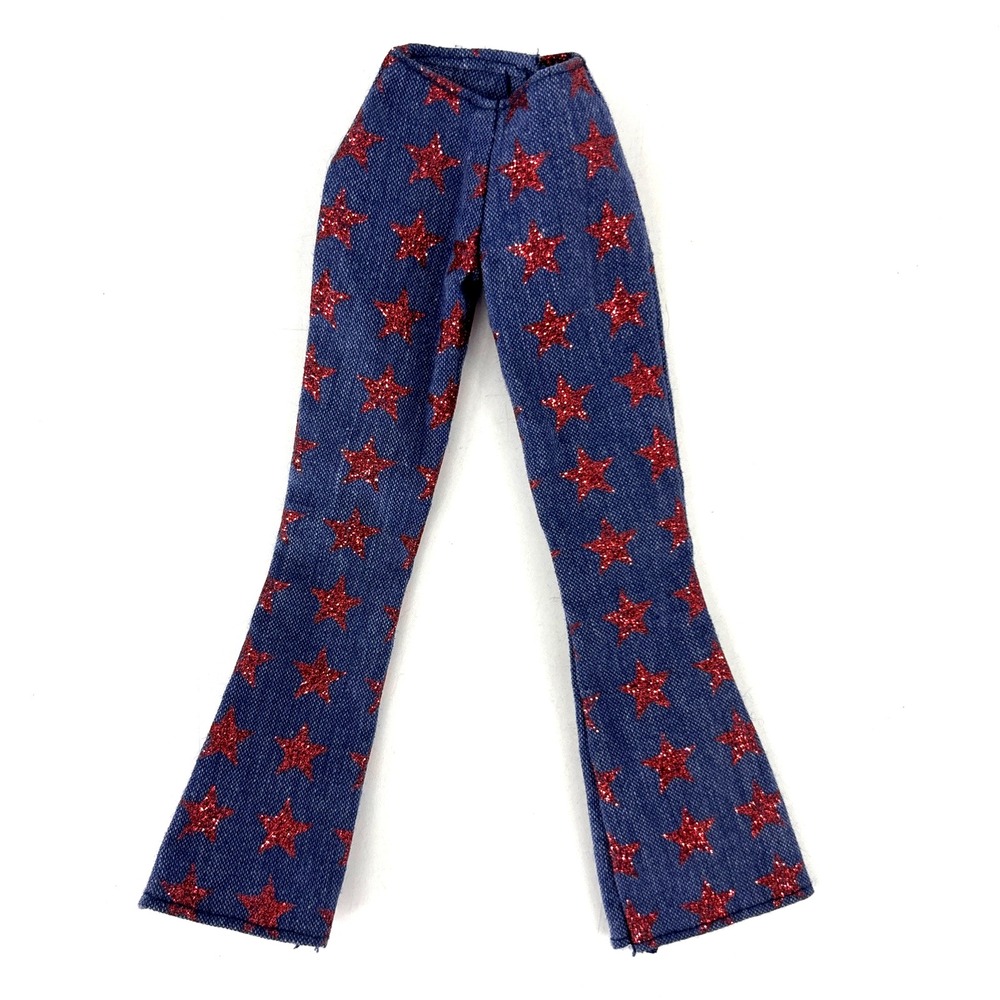 Barbie Doll Fashion Fever My Scene Blue Red‎ Star Glitter Pants Jeans Rare NICE